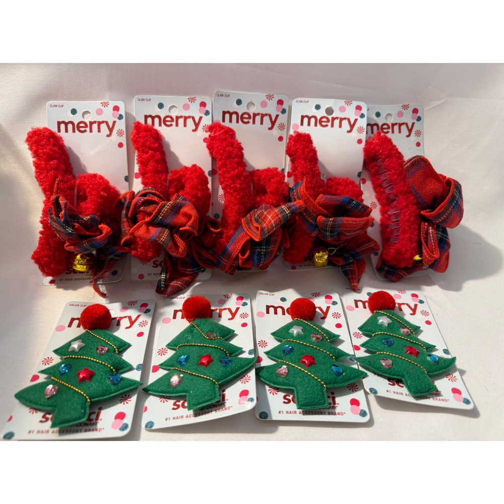 Scunci Merry Christmas Holiday Hair Clips Lot of 9 Conair Accessories